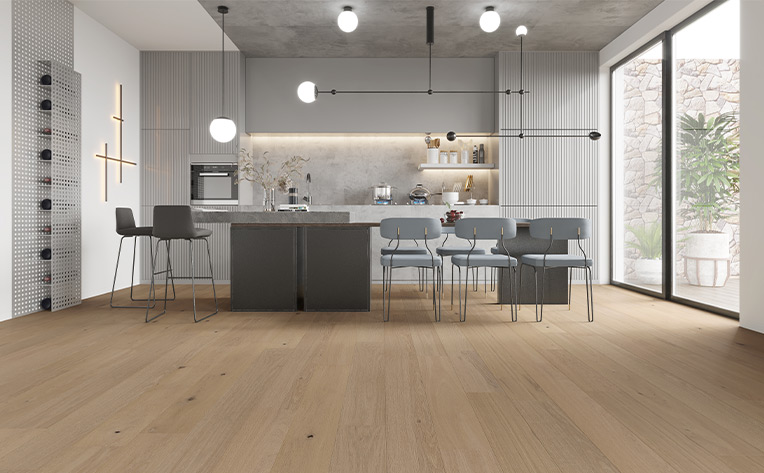 hardwood flooring in minimalist kitchen